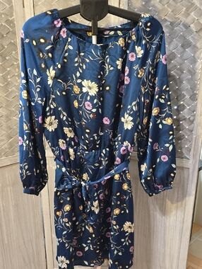 Ann Taylor Teal Dress with Pink and Yellow Floral Print